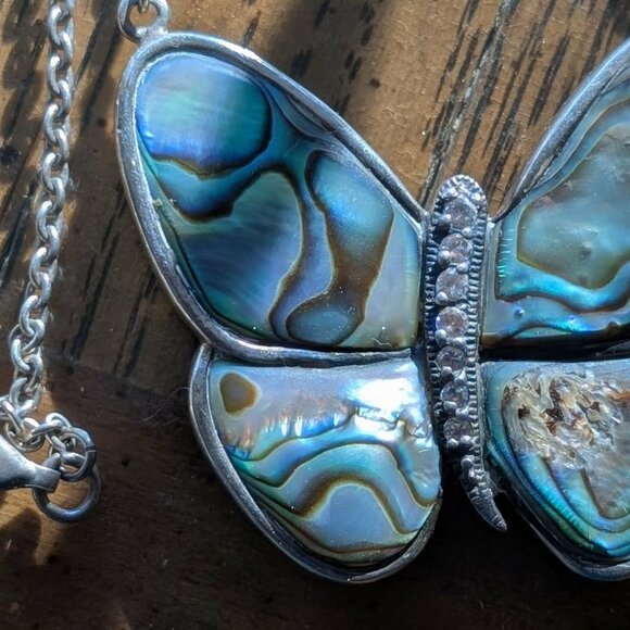 Sterling Silver Abalone Butterfly Necklace - Picture 3 of 7